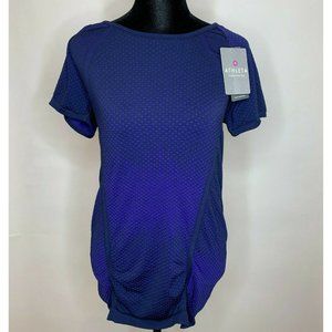 ATHLETA Fastest Track Tee Dot Purple Short Sleeve Womens Size L NWT